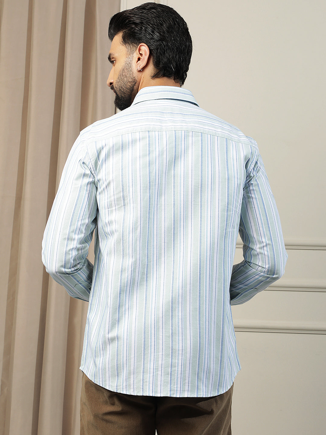 Green Vertical Stripes 100% Cotton Shirt