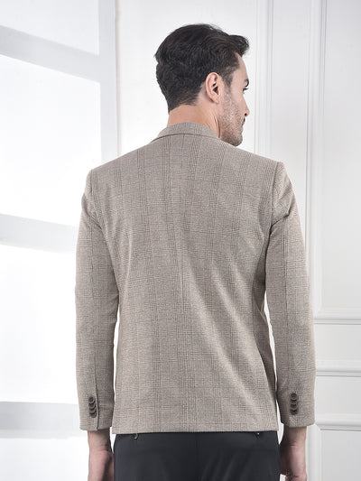 Brown Micro-Check Single-Breasted Blazer