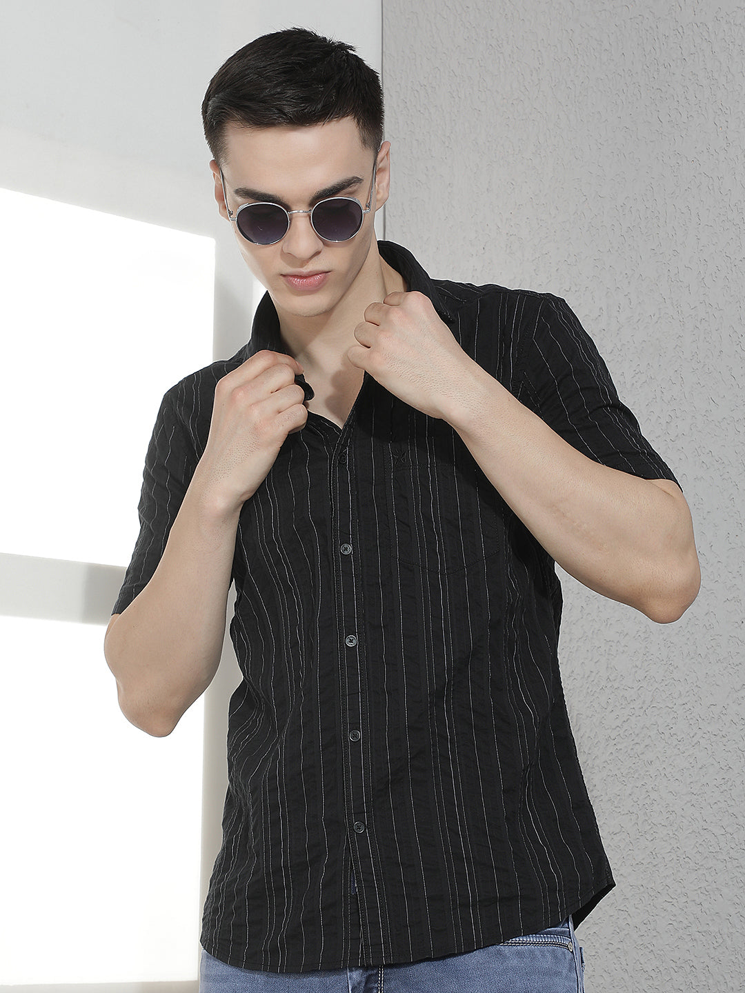 Black Horizontal Striped 100% Cotton Shirt