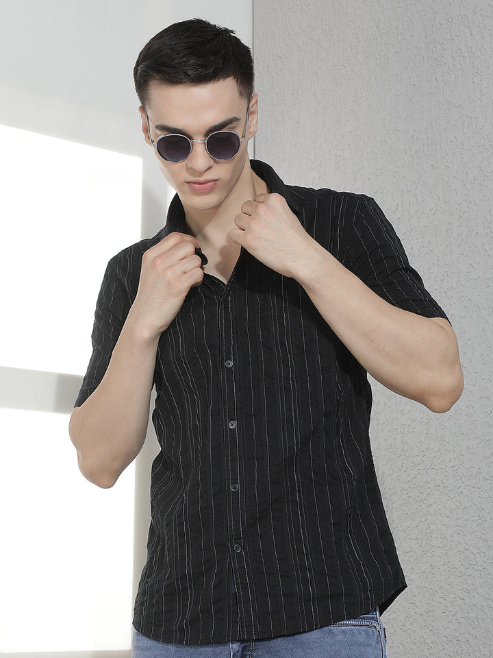 Black Horizontal Striped 100% Cotton Shirt
