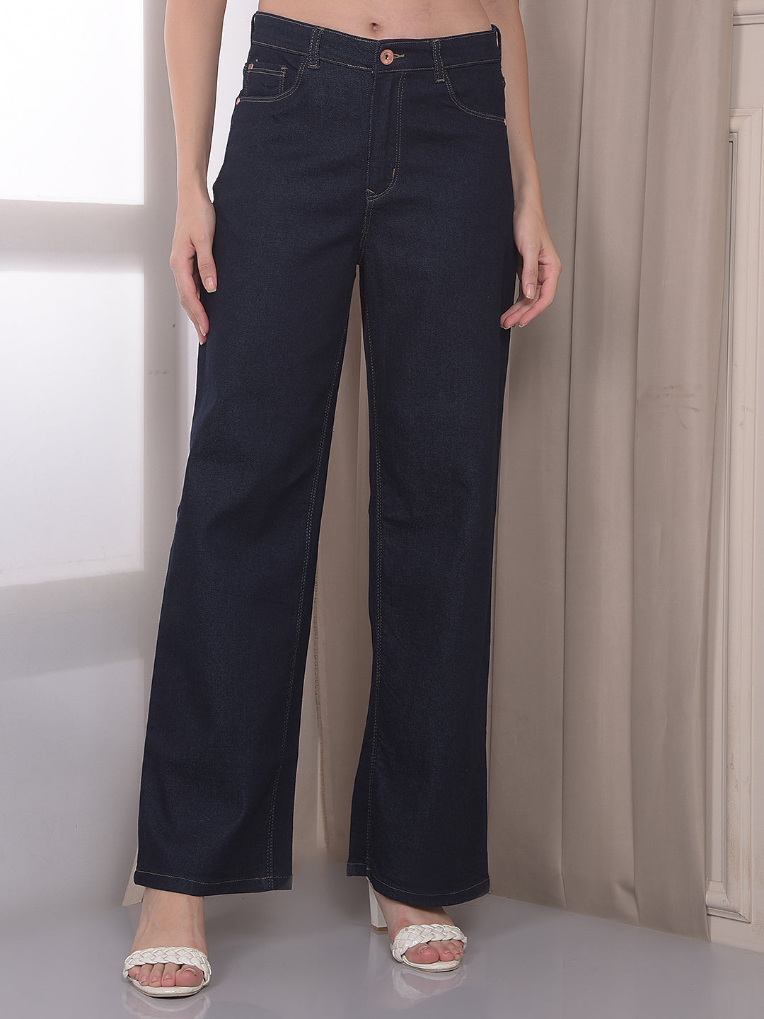 Navy Blue Wide Leg Jeans