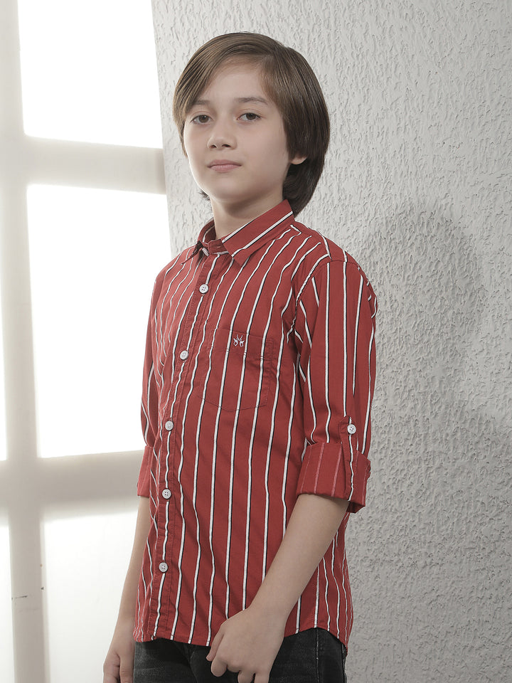 Red Vertical Stripes 100% Cotton Shirt