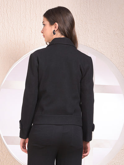 Black Notched Lapel Double-Breasted Coat