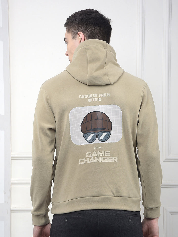 Beige Graphic Print Hooded Neck Sweatshirt