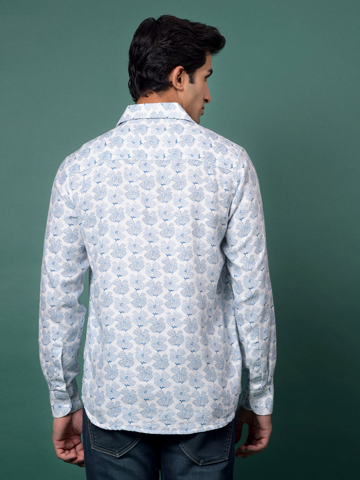 Blue Floral Print Shirt-Men Shirts-Crimsoune Club