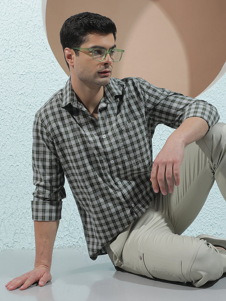 Green 100% Cotton Checked Shirt