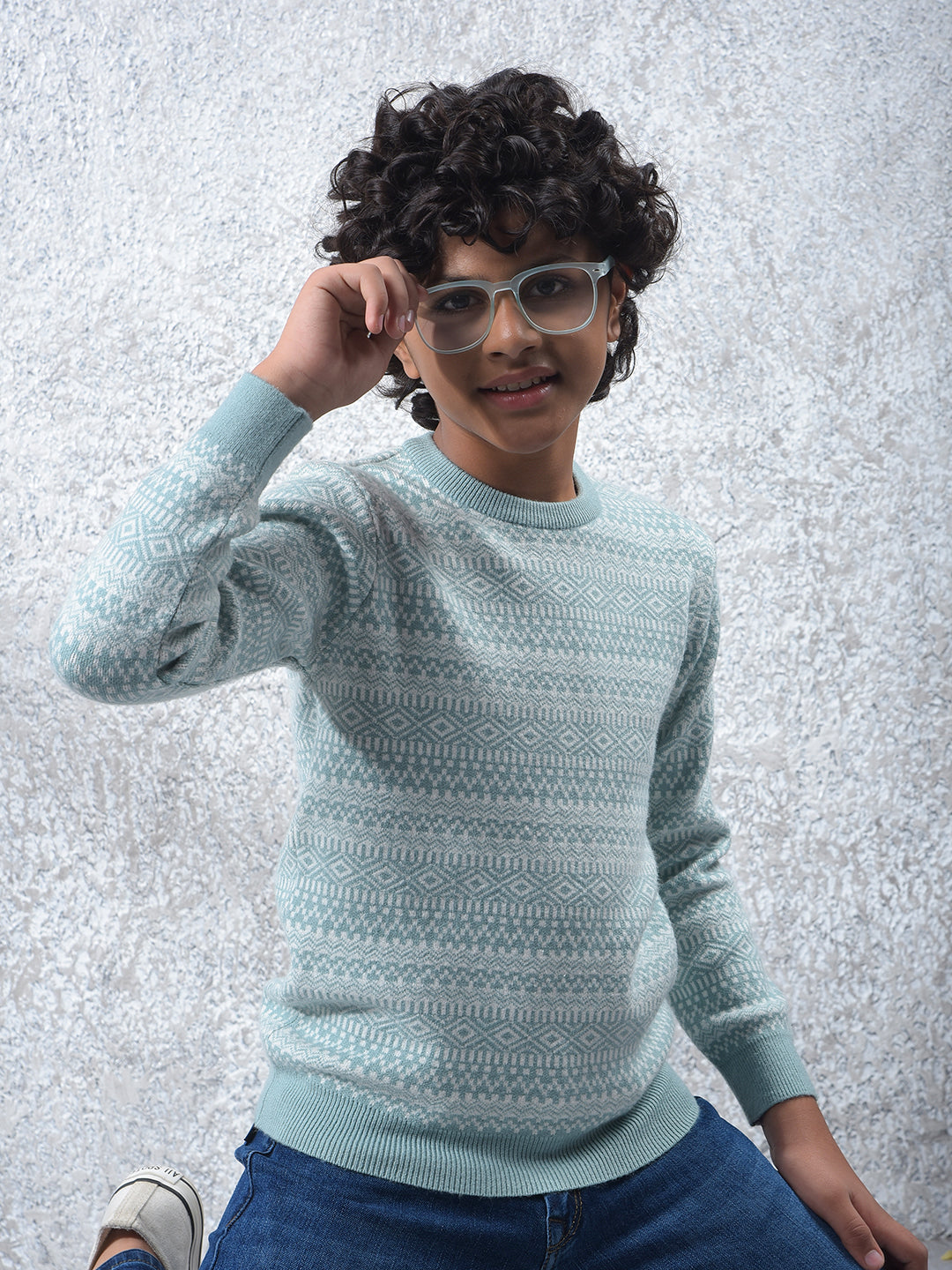 Modern Mist Blue Printed Sweater