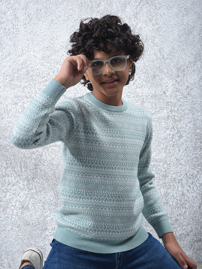 Modern Mist Blue Printed Sweater
