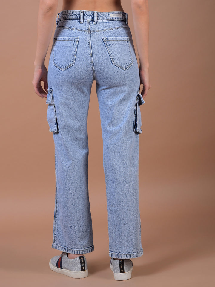Blue Wide Leg 100% Cotton Cargo Jeans