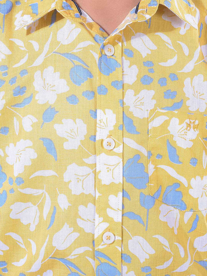 Yellow Floral Print 100% Cotton Shirt