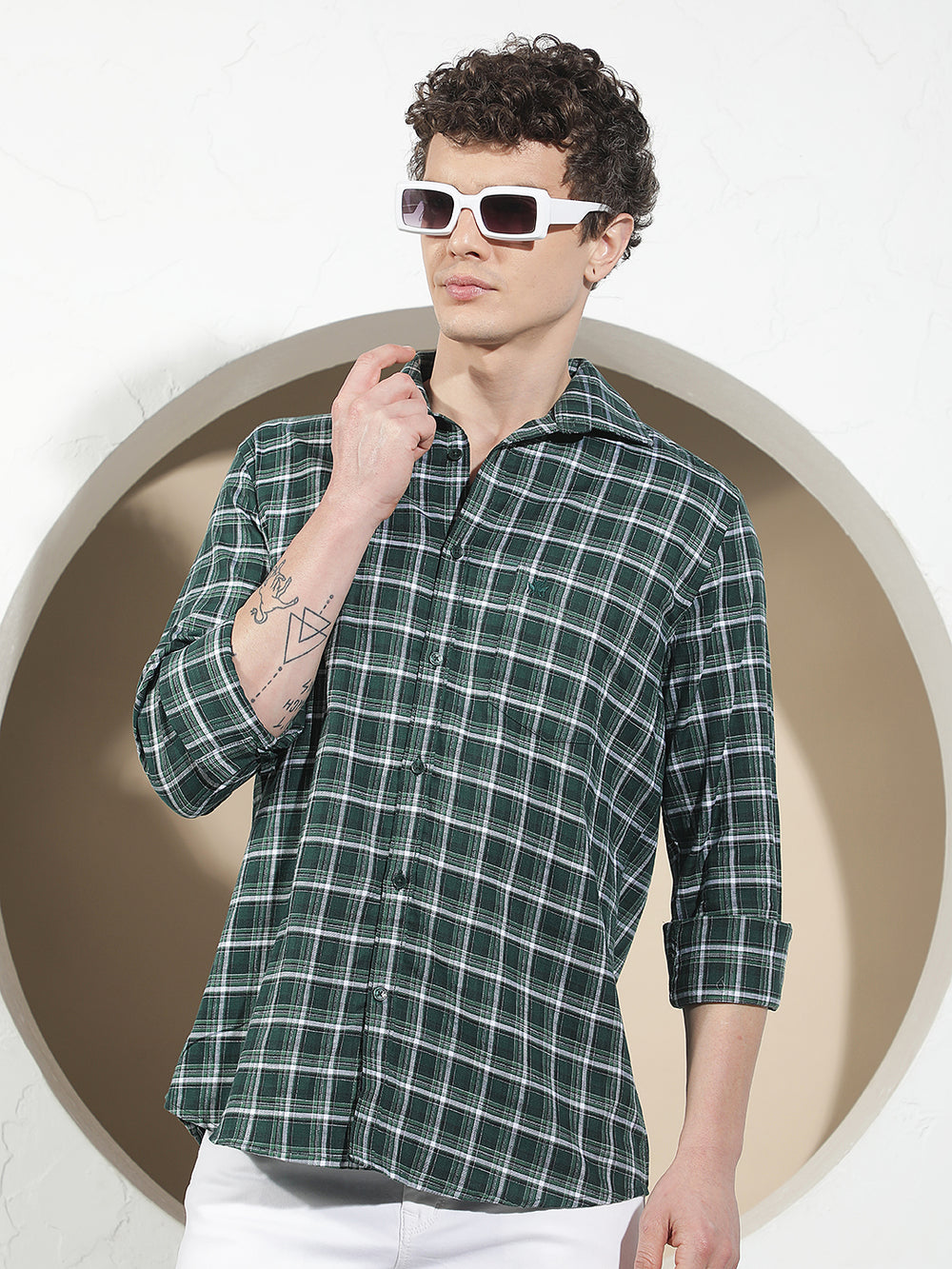 Fern Green 100% Cotton Checked Shirt