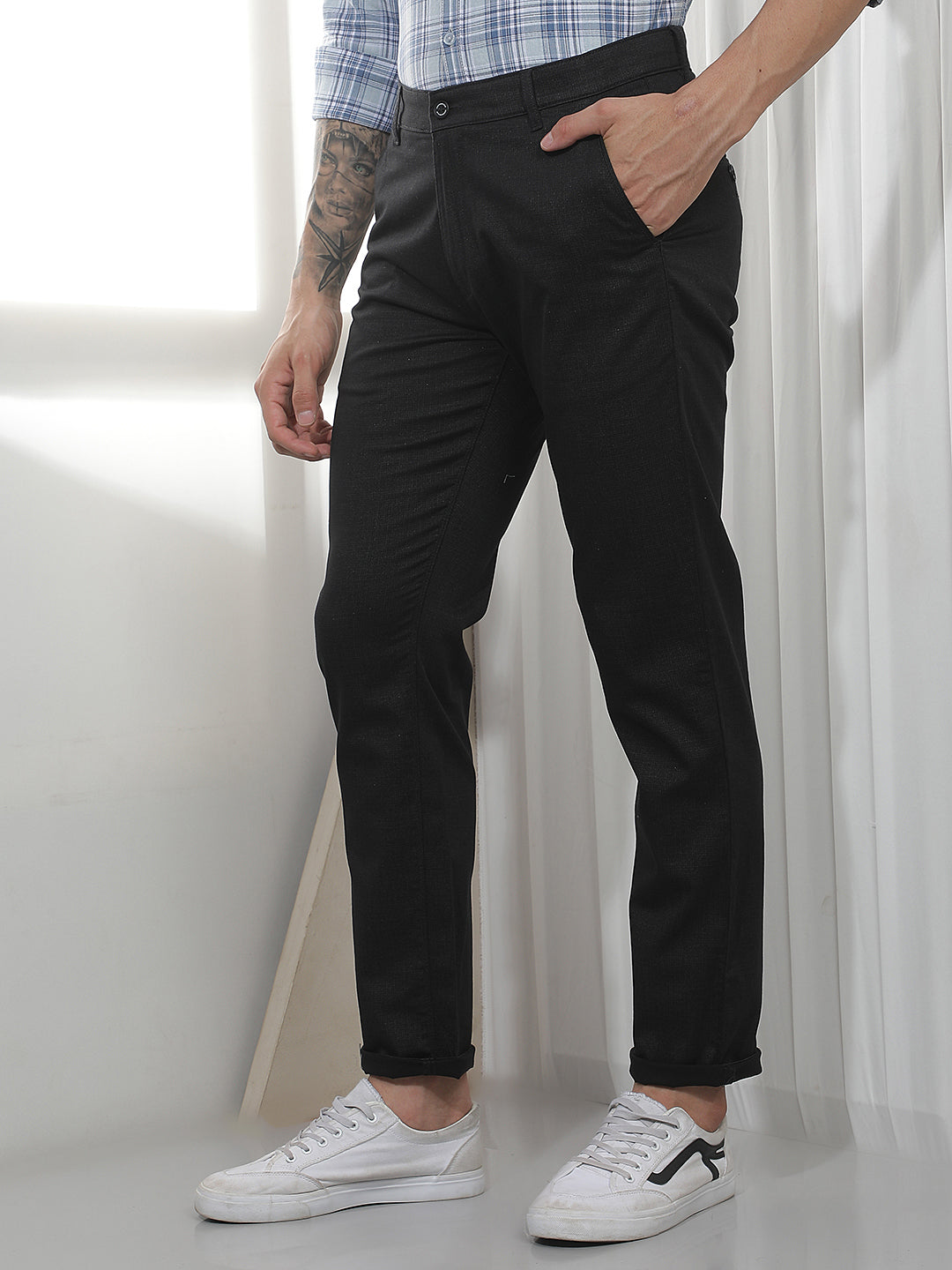 Black Casual Cotton Trousers