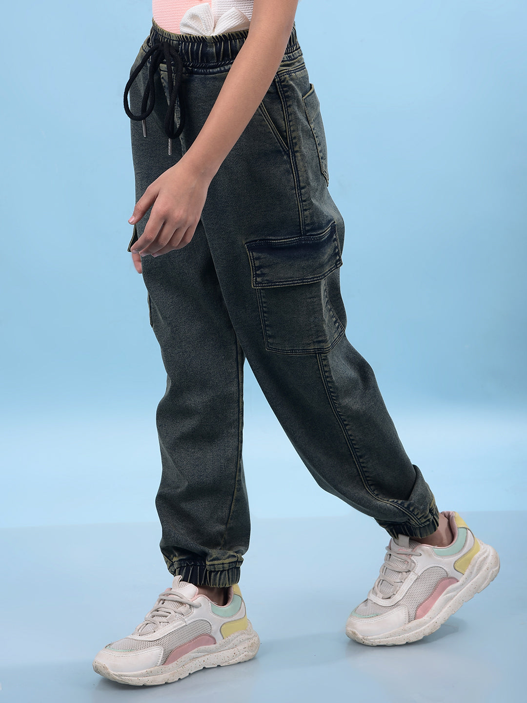 Blue Wide-Leg High-Waist Jeans-Girls Jeans-Crimsoune Club