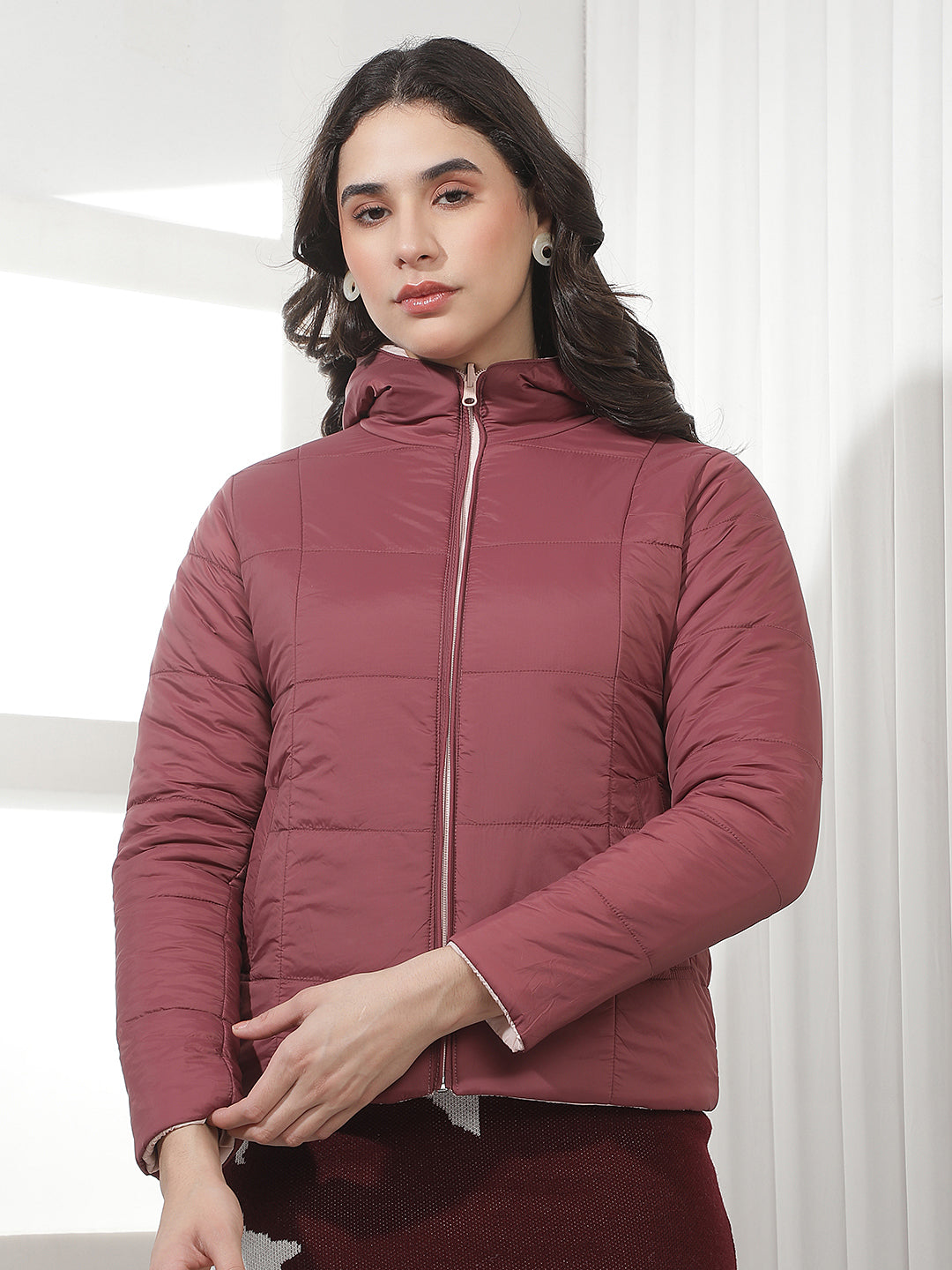 Pink Hooded Puffer Reversible Jacket