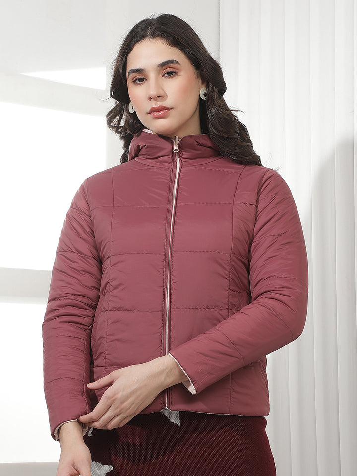Pink Hooded Puffer Reversible Jacket