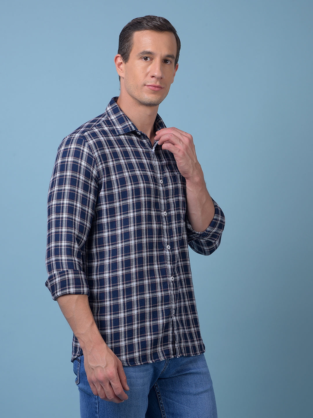 Navy Blue Checked 100% Cotton Shirt