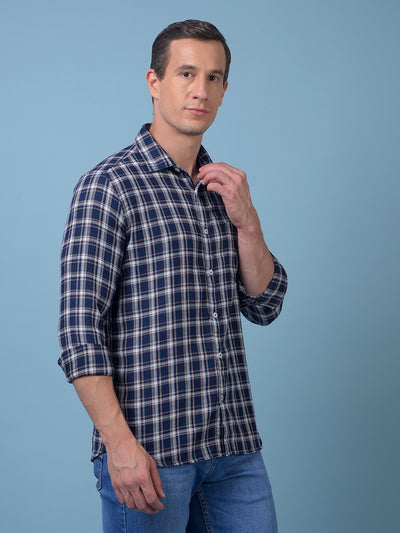 Navy Blue Checked 100% Cotton Shirt