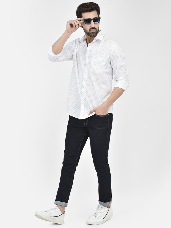 White Floral Print 100% Cotton Shirt