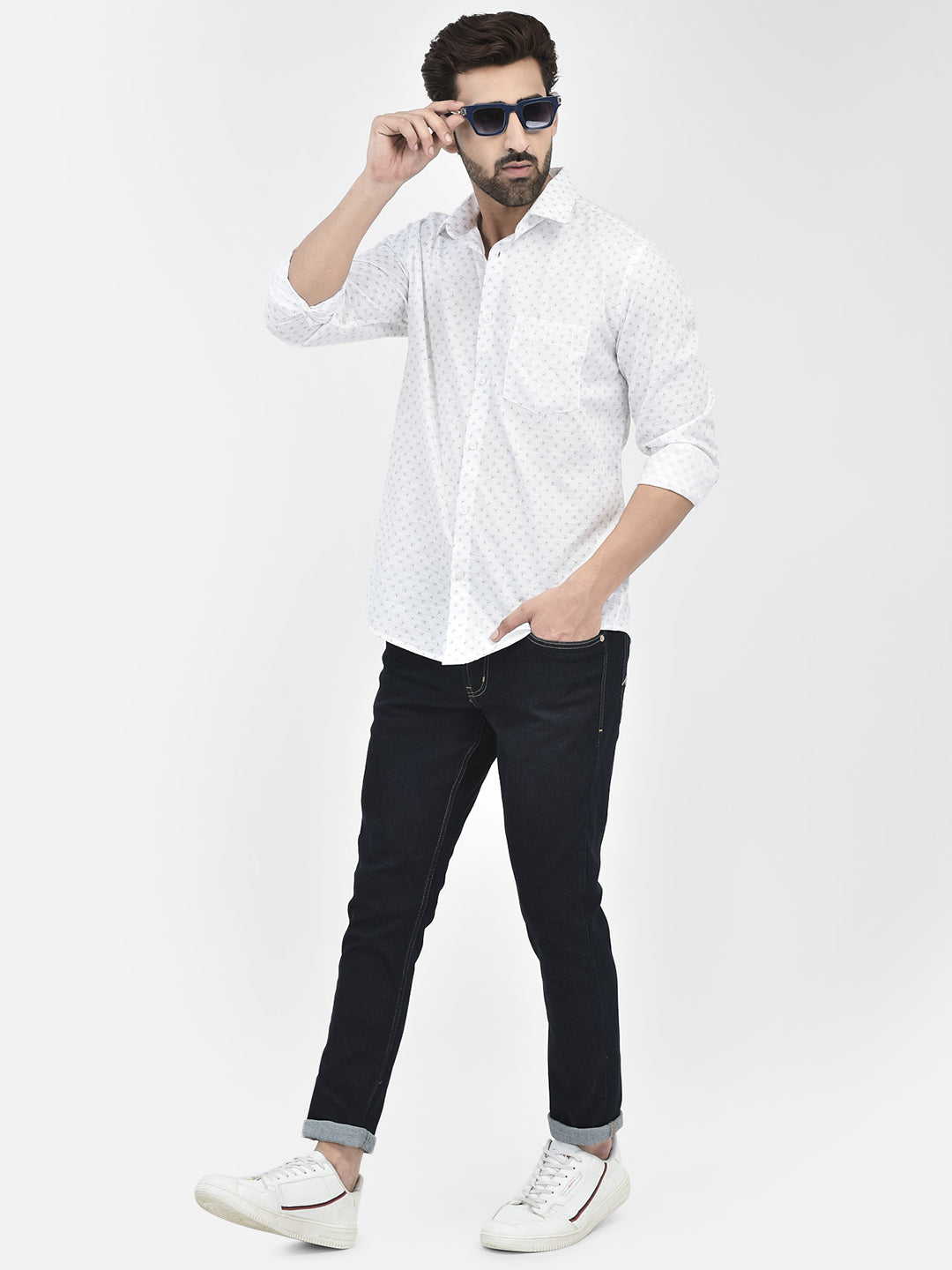 White Floral Print 100% Cotton Shirt