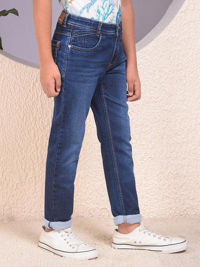 Trendy Dark Wash Blue Jeans