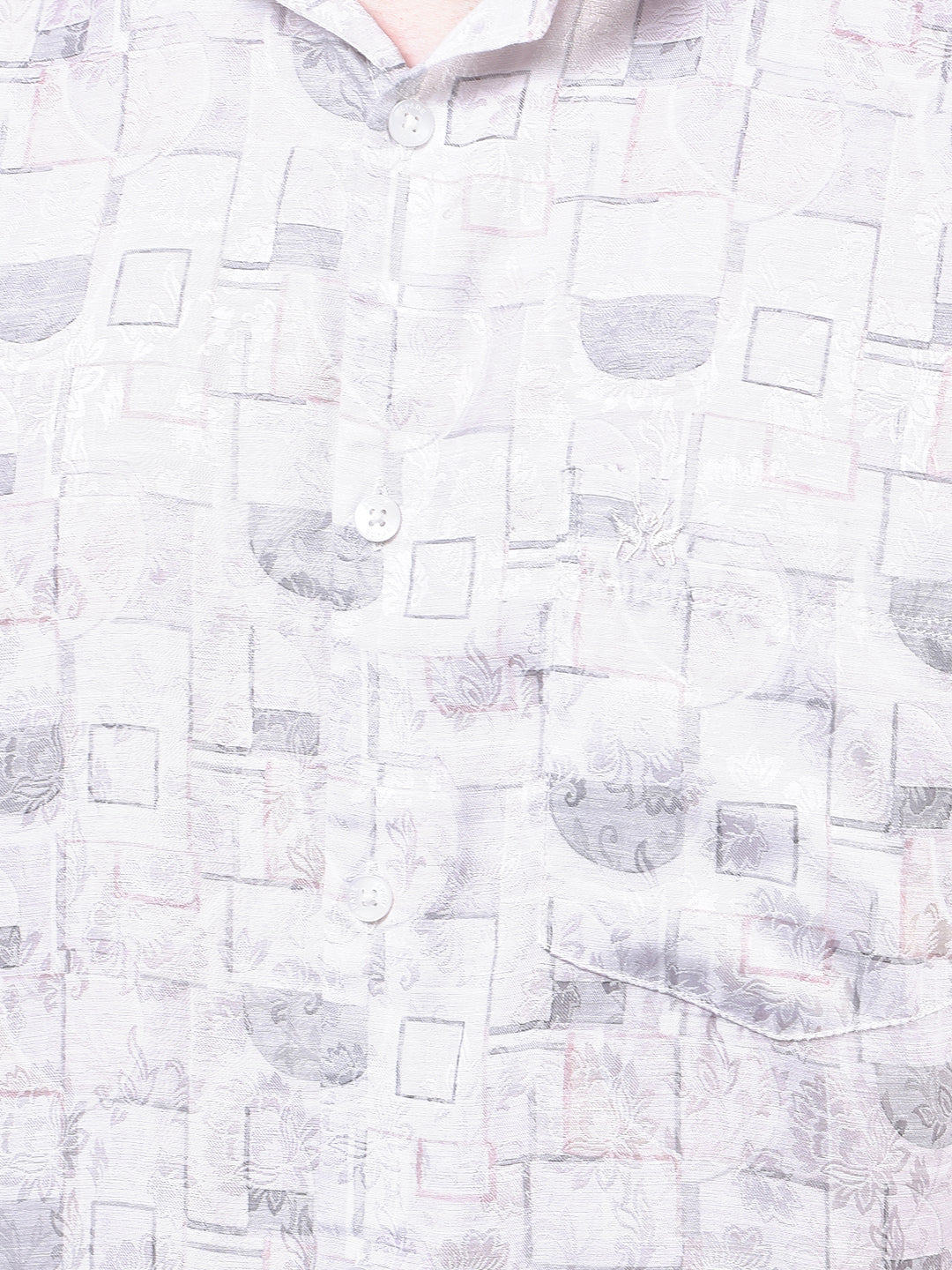 Off White Printed Linen Shirt