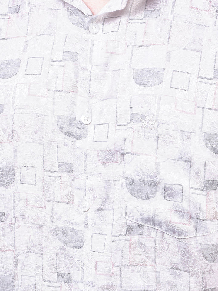 Off White Printed Linen Shirt