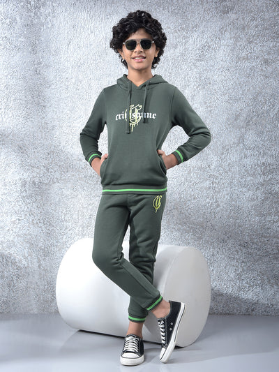 Olive Typographic Print Hooded Neck Sweatshirt
