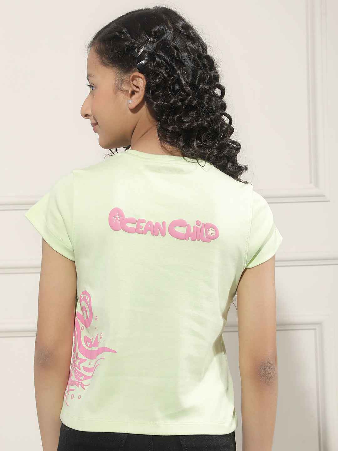 Green Graphic Print Crop T-Shirt