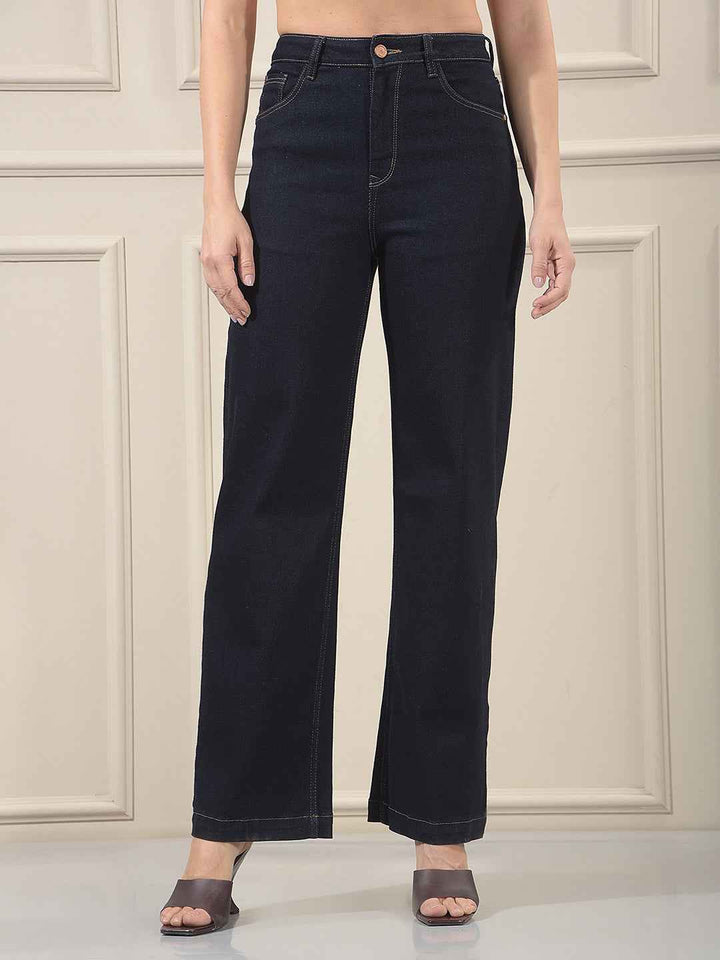 Trendy Blue Wide Leg Jeans