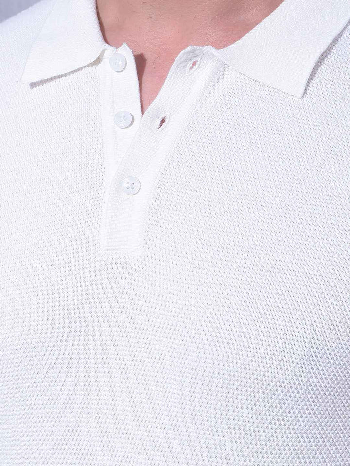 Clean Off White Knit Classic Polo T-Shirt