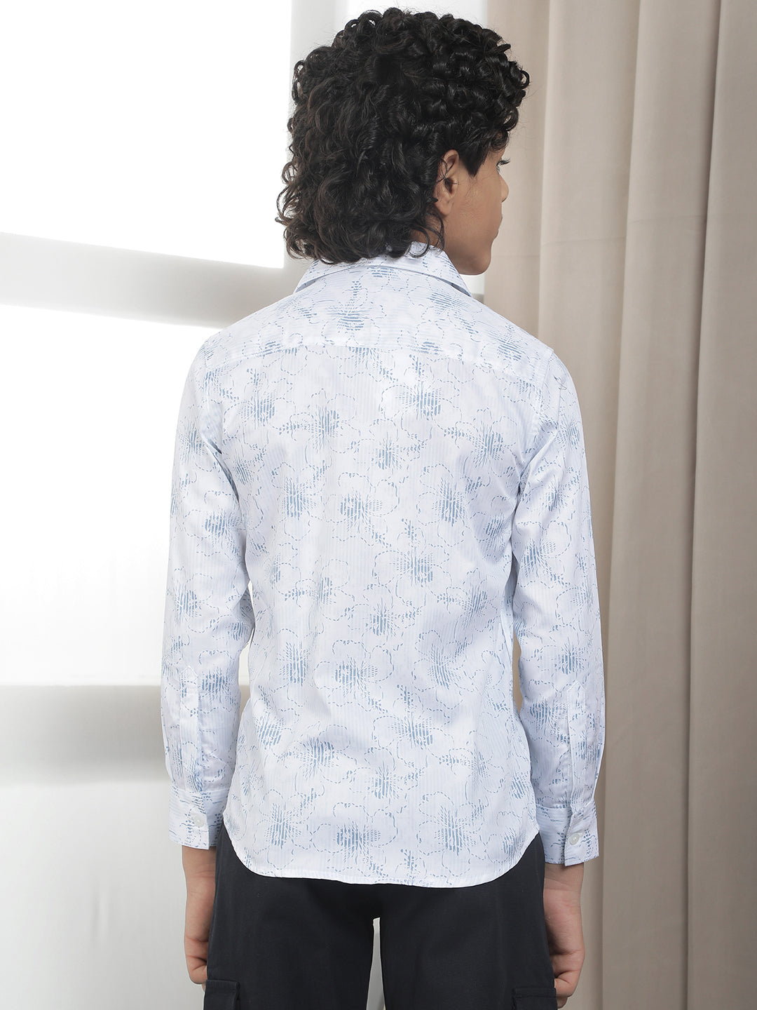 White 100% Cotton Floral Print Shirt