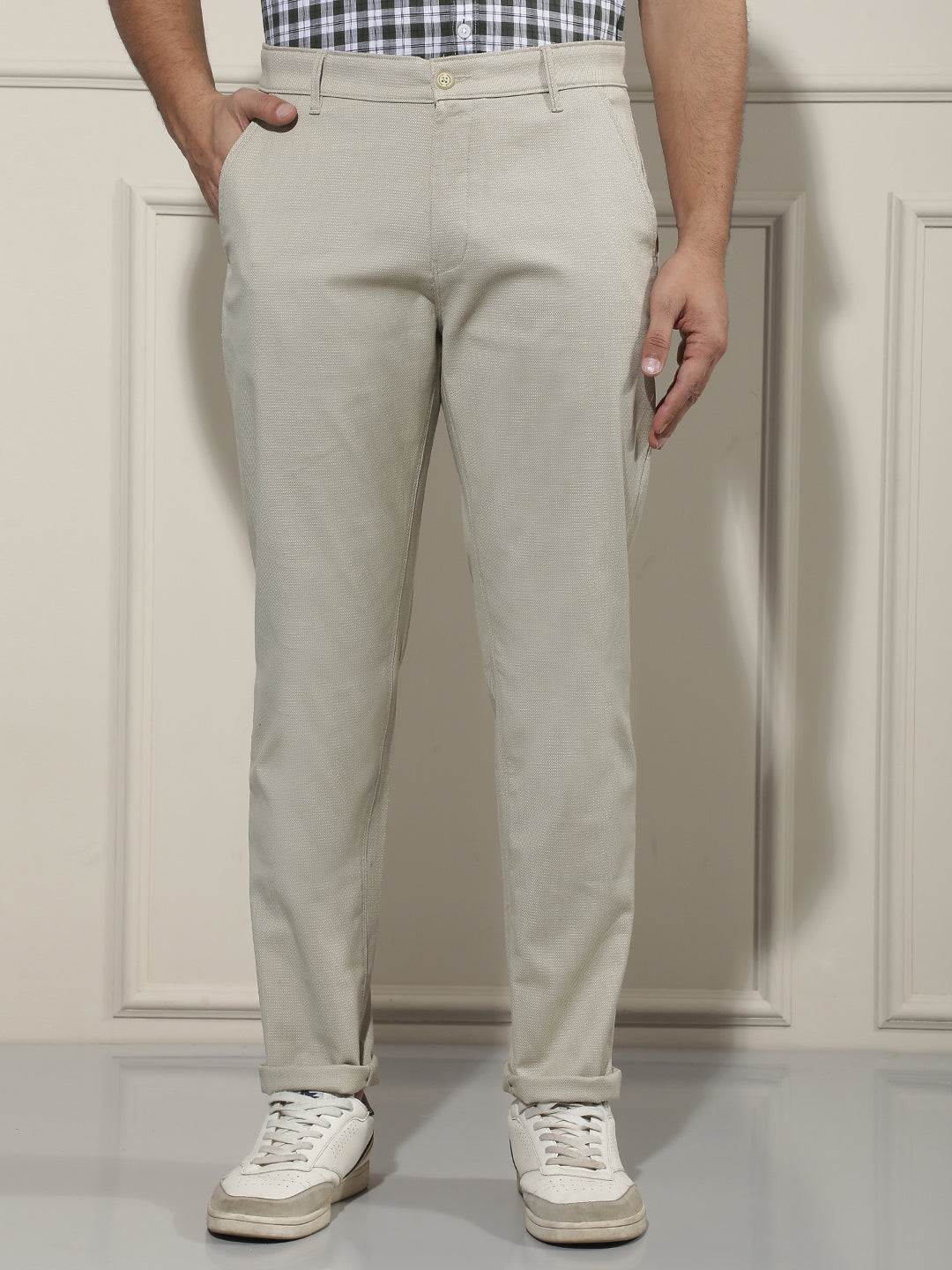 Structured Biscotti Beige Textured Trousers