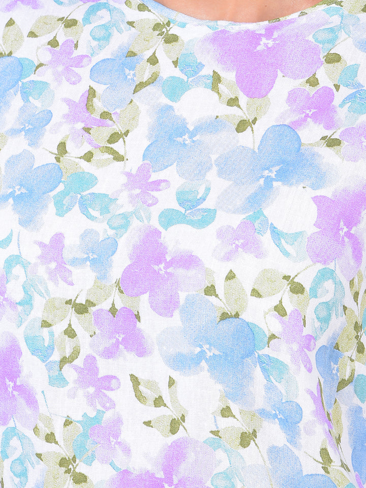 Multi-Color Floral Print Linen Top