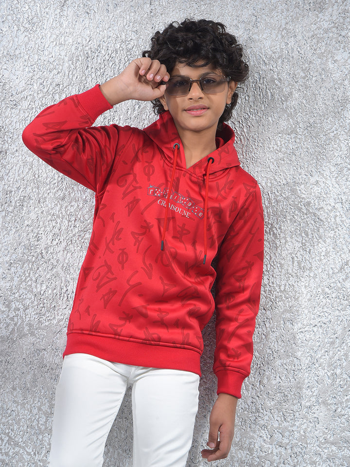 Red Printed Hooded Neck Sweatshirt