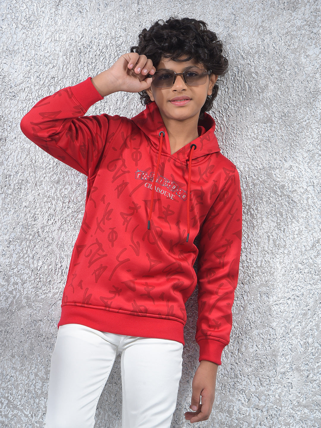 Red Printed Hooded Neck Sweatshirt