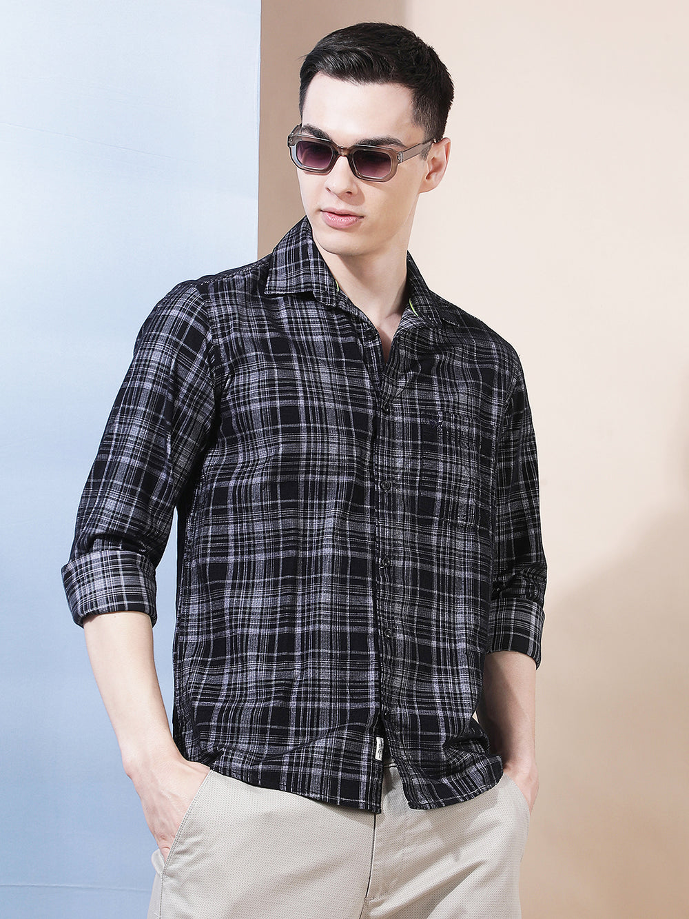Black Checked 100% Cotton Corduroy Shirt