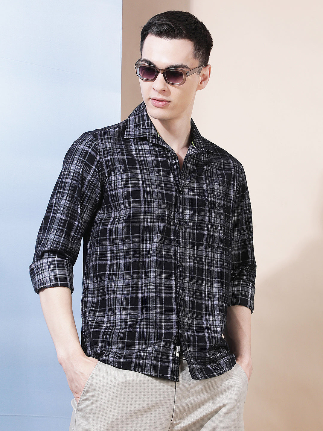 Black Checked 100% Cotton Corduroy Shirt