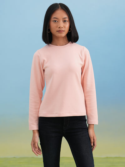 Soft Pink Solid Knit T-Shirt