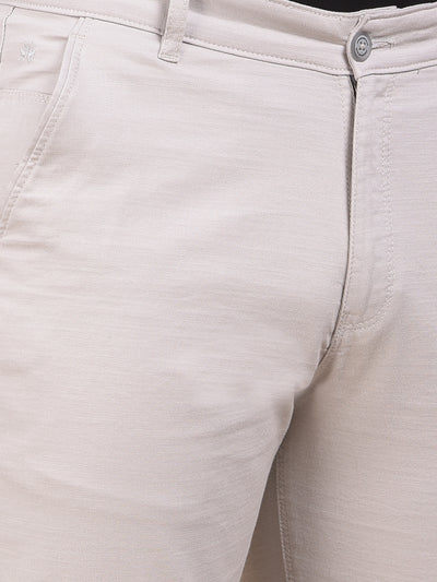 Grey Textured 100% Cotton Trousers