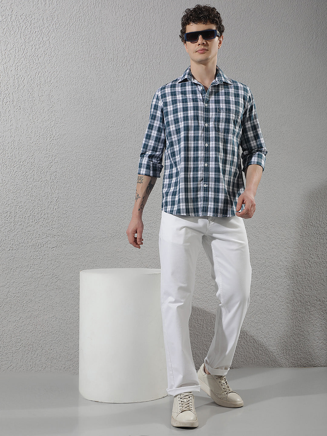 Teal Green 100% Cotton Checked Shirt
