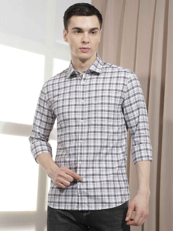 Grey Checked 100% Cotton Shirt