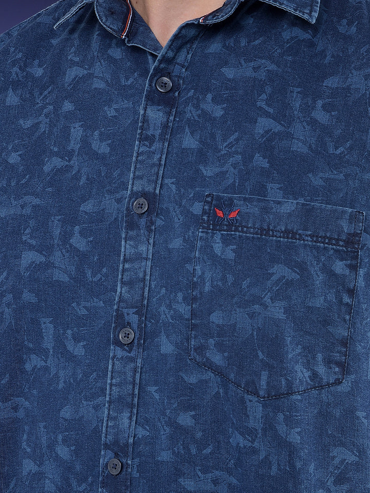 Printed 100% Cotton Blue Shirt