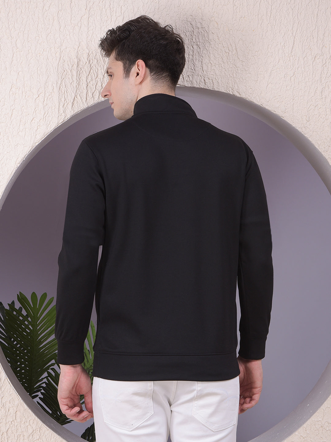 Black Half-Zip High-Neck Sweatshirt