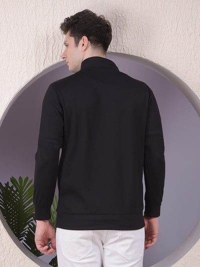 Black Half-Zip High-Neck Sweatshirt