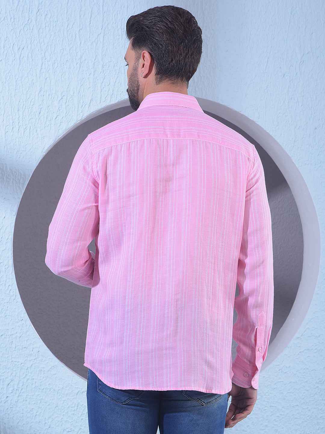 Pink 100% Cotton Vertical Stripes Shirt