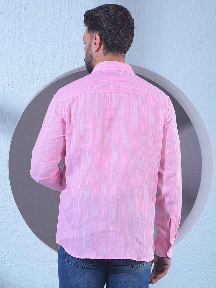 Pink 100% Cotton Vertical Stripes Shirt