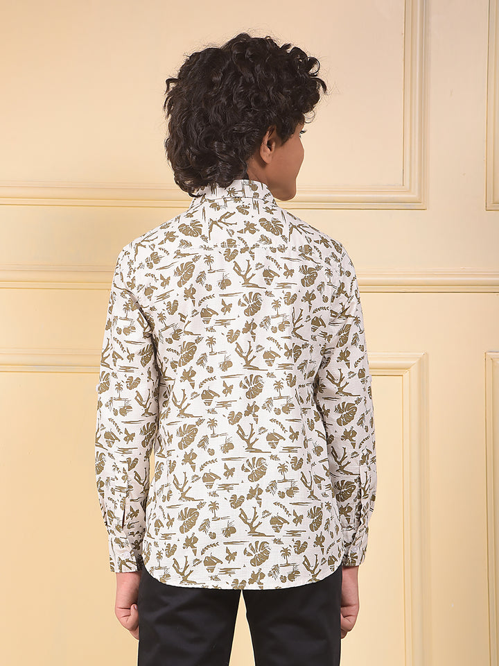 White Floral Print 100% Cotton Shirt