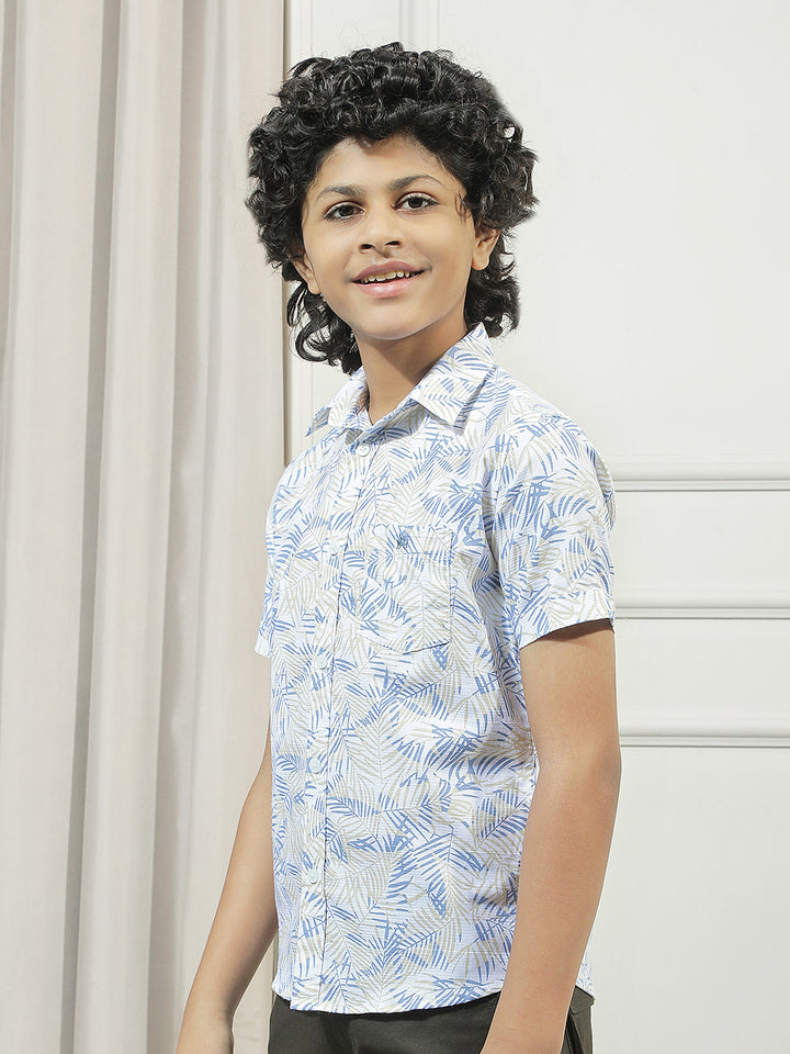 Blue 100% Cotton Botanical Print Shirt