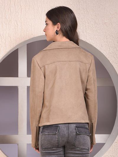 Beige Notched Lapel Jacket