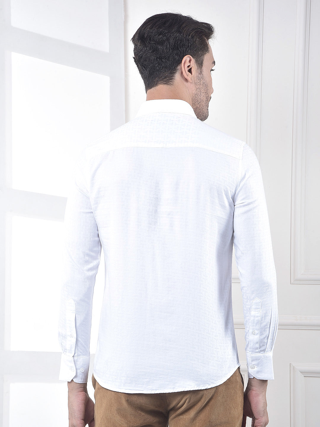 White Jacquard 100% Cotton Shirt